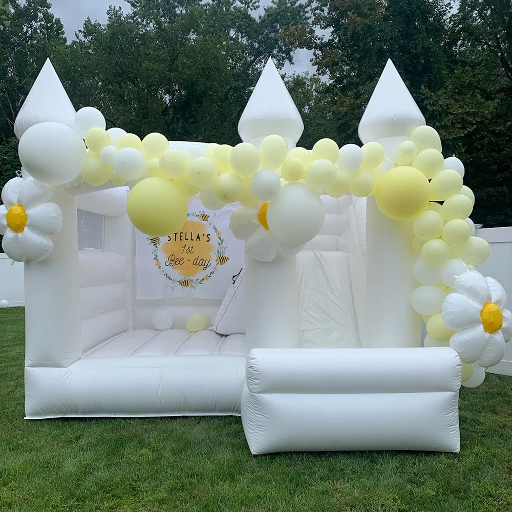 

Half PVC Bounce House with slide For Wedding Inflatable White Bounce House Bouncy Castle Air Bouncer Combo For Kids Adults Party
