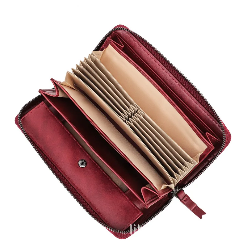New Fashion Genuine Leather Women Female Long Zipper Clutch Lady Wallet Wristband Money Bag Cowhide Coin Purse