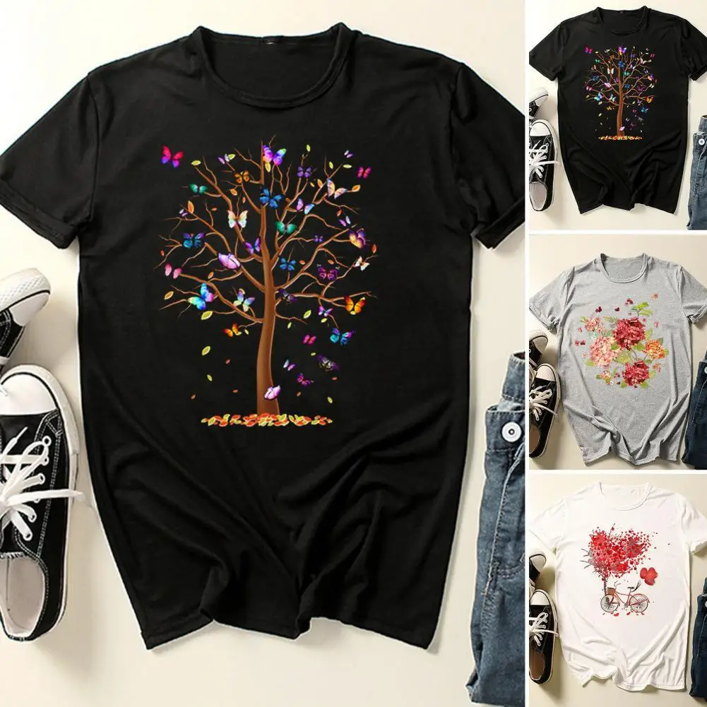 

Футболка женская летняя эластичная с цветочным принтом