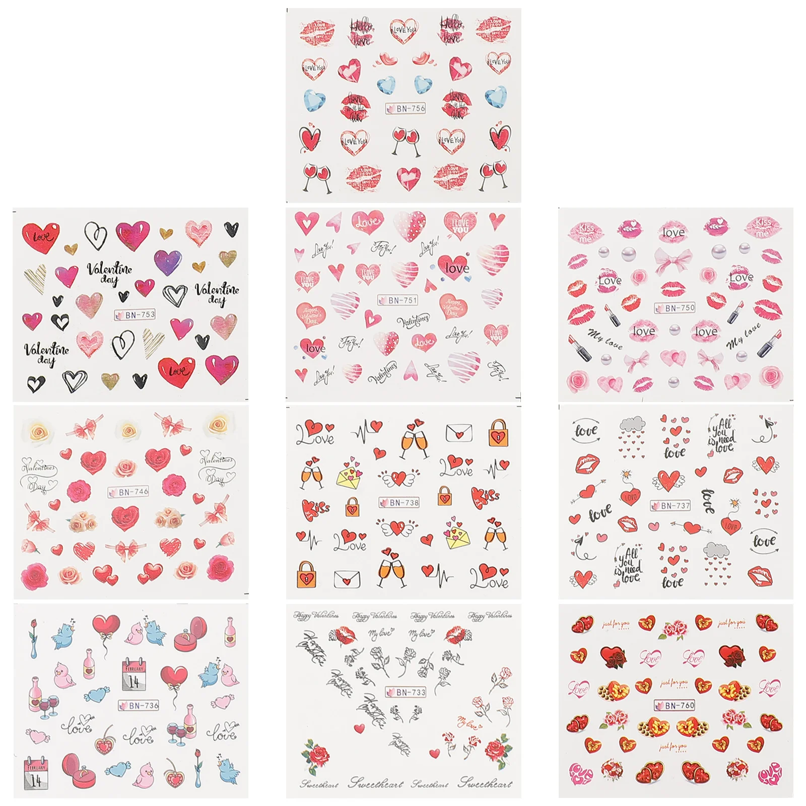 

Nail Sticker Decals Stickers Valentine Women Heart Valentines Self Adhesive Hearts Water Day S Decal 5D