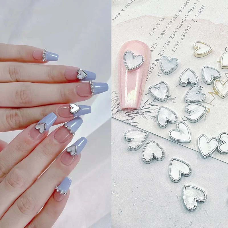 

100Pcs Wholesale Heart Shell Nail Art Charms With Edge Luxury Love Japanse Style Elegant Women Nail Jewelry Making Accessories