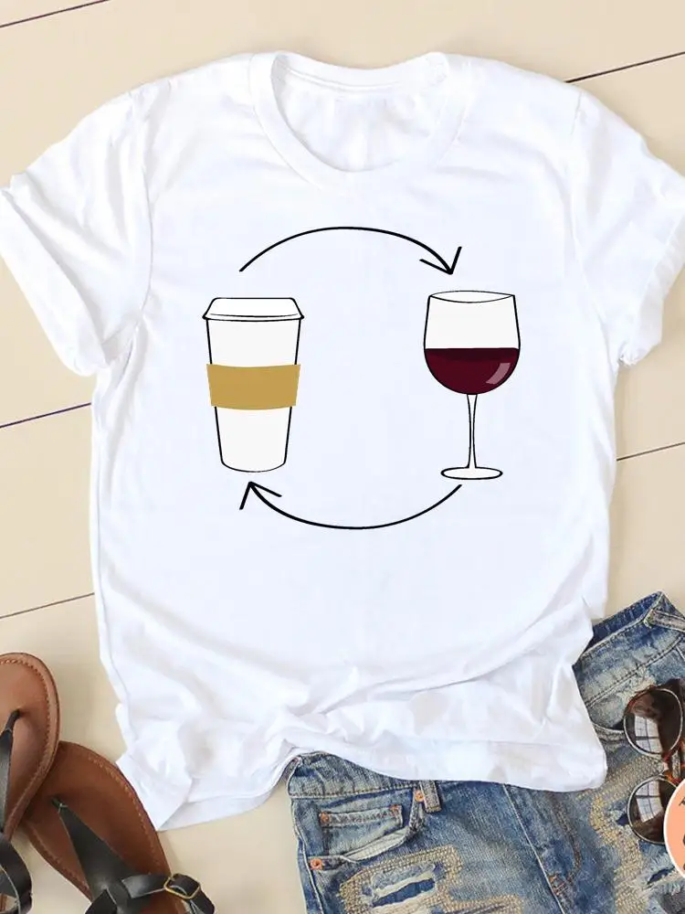 

Wine Coffee Love Trend Women Tee Clothing Summer Fashion Female Short Sleeve Ladies T-shirts Casual Graphic T Shirt Clothes