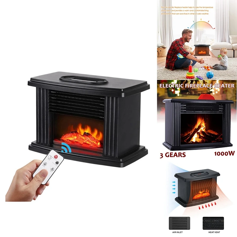 

1000W Electric Fireplace Heater With Remote Control Fireplace Electric Flame Decoration Portable Space Heater