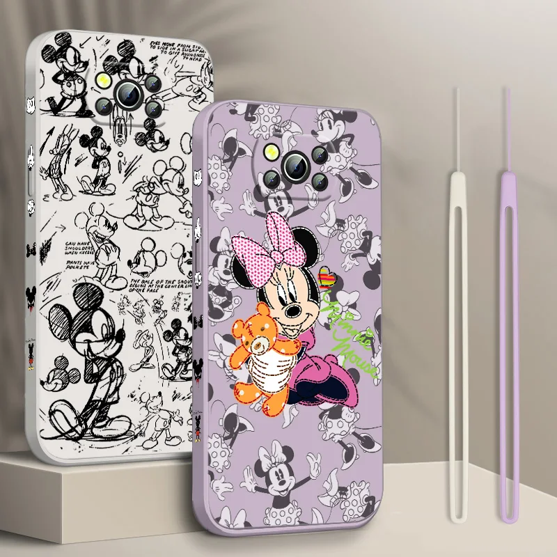 

2022 Mickey Minnie Phone Case For Xiaomi POCO F3 X4 X3 NFC GT X2 C31 C3 M2 M3 M4 Pro Liquid Left Rope Funda Cover