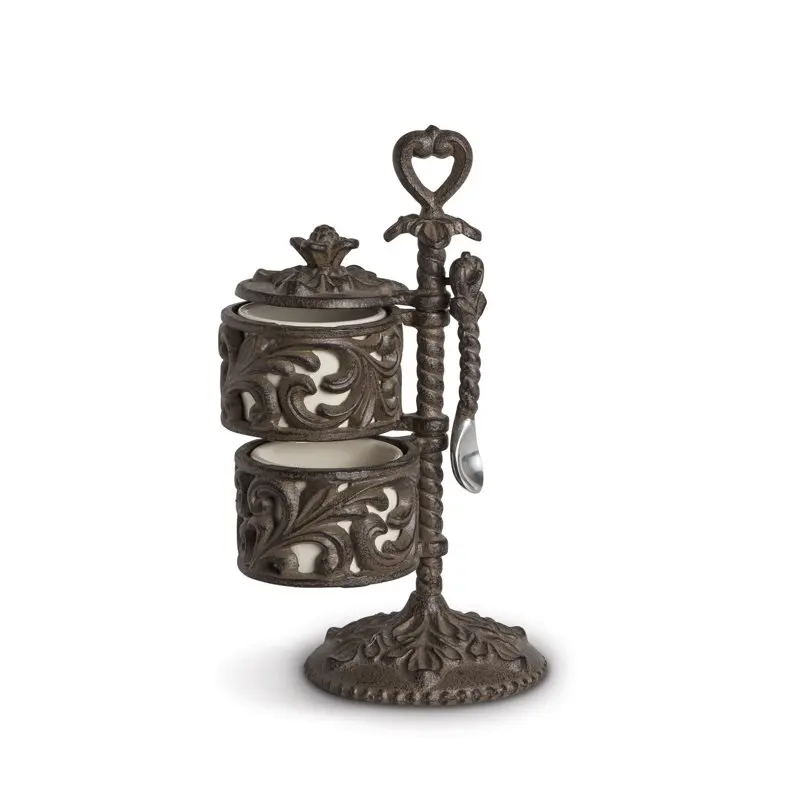 

2023 New Cream Ceramic and Acanthus Leaf Spice Cellar With Spoon