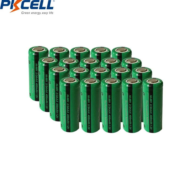 

20pcs 2/3AAA 1.2V NiMH Batteries 400mAh Ni-Mh Rechargeable Battery Flat Top PKCELL for Solar lighting Wireless intercom mouse