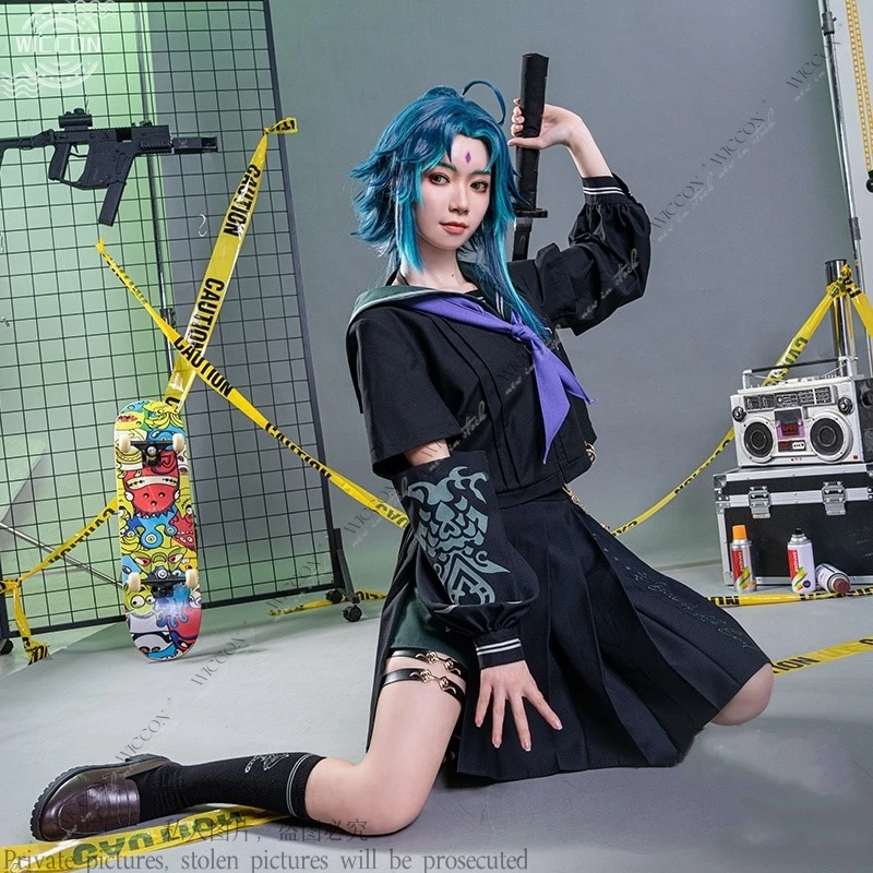 Костюм для косплея Xiao Униформа JK из игры Genshin Impact кукла с подвеской на шнурке