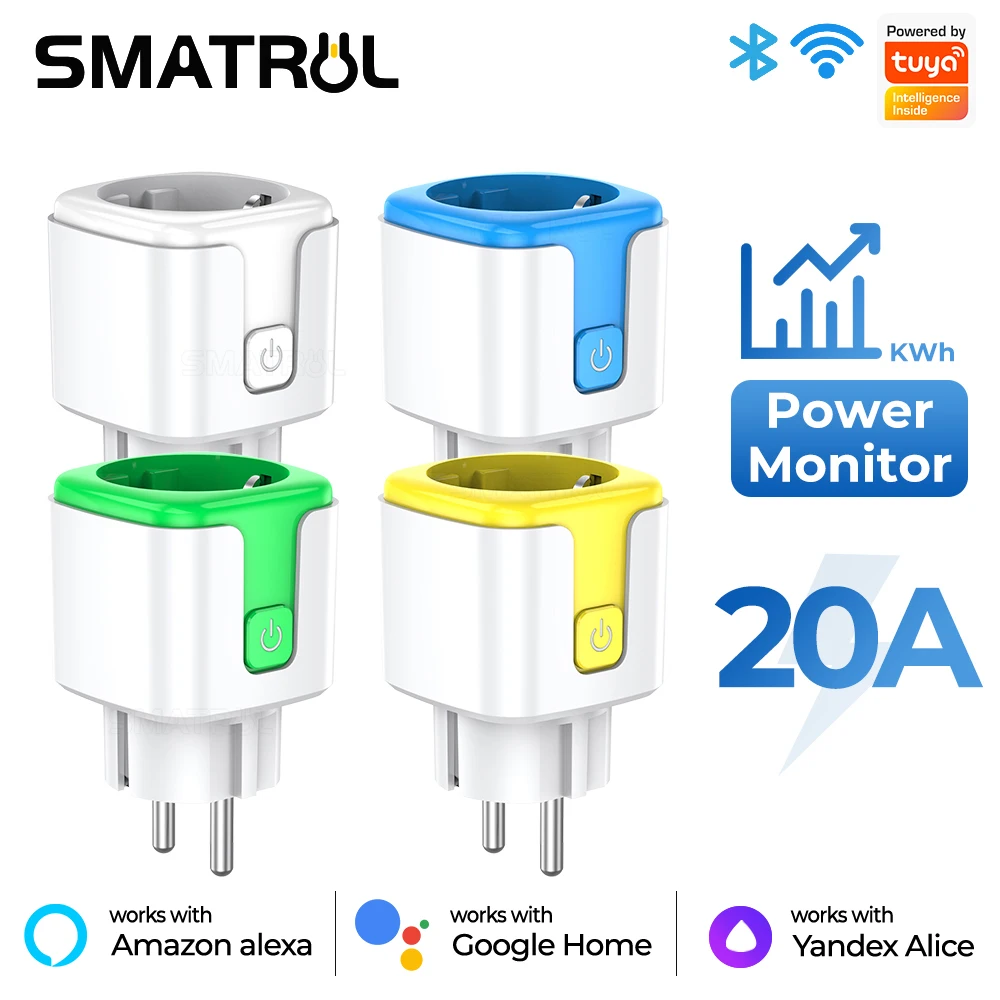 

20A/16A Tuya WiFi EU Smart Plug Outlet 220V Power Monitor Wireless Socket Remote Timer Electrical Control For Google Home Alexa