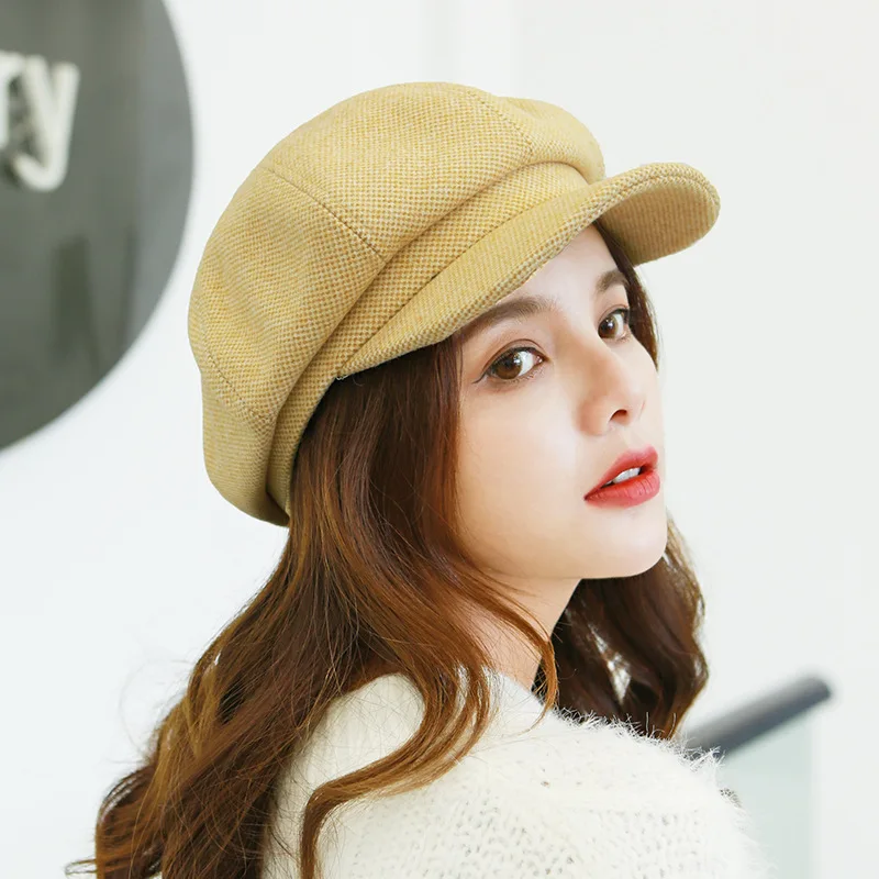 

Autumn Winter Hats for Women Solid Plain Octagonal Newsboy Cap Men Ladies Casual Wool Hat Winter Beret Women Painter Cap