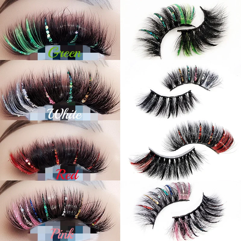 

New Glitter Color Faux Mink Lashes Wholesale 3D Colored Eyelashes Luxury Dramatic 100% Cruelty Free In Bulk Colorful false lash