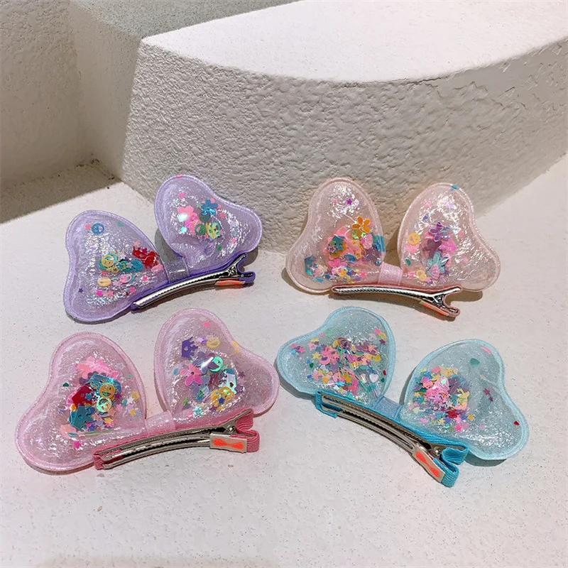 

New Children's Cute Shiny Three-dimensional Bow Hairpin for Sweet Girl Princess Quicksand Tie Duckbill Clip Hair Accessories
