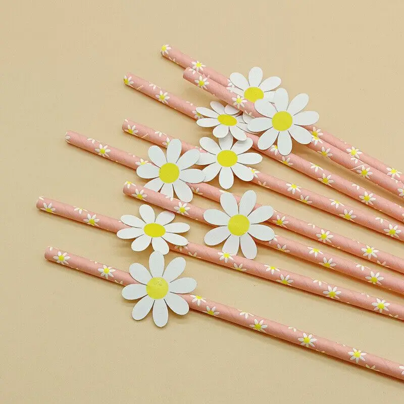 

Paper Straws Sweet Daisy Flower Disposable Straws Birthday Bar Drinking 20Pcs