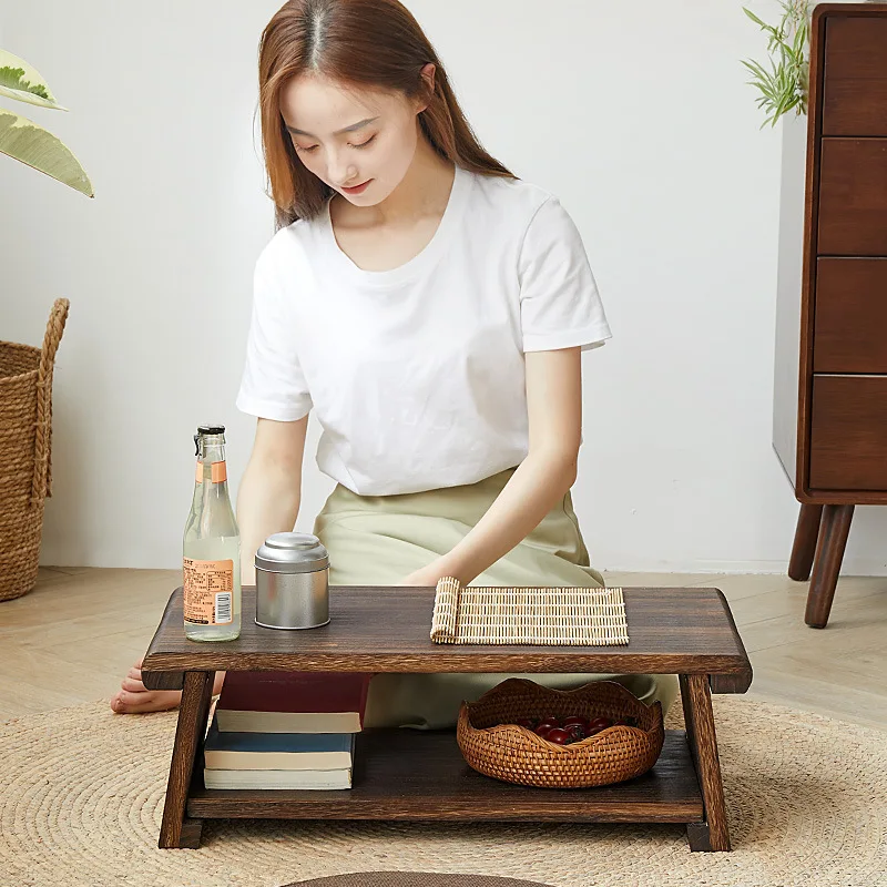 Маленький столик из массива дерева японский низкий домашний чайный складной для