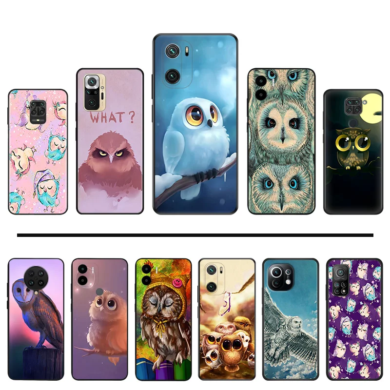 

Cute Owl Cartoon Silicone Black Phone Cases For Xiaomi Mi 11T Pro 11 10 Note10 A2 10T 8 Lite 5G 11i 9T CC9 9 9Se Cover