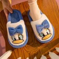Disney Kids Cotton Slippers Girls Winter Warm Cute Donald Duck Bow Cartoon Couple Warm Plush Slippers For Girls Boys Size 36-45