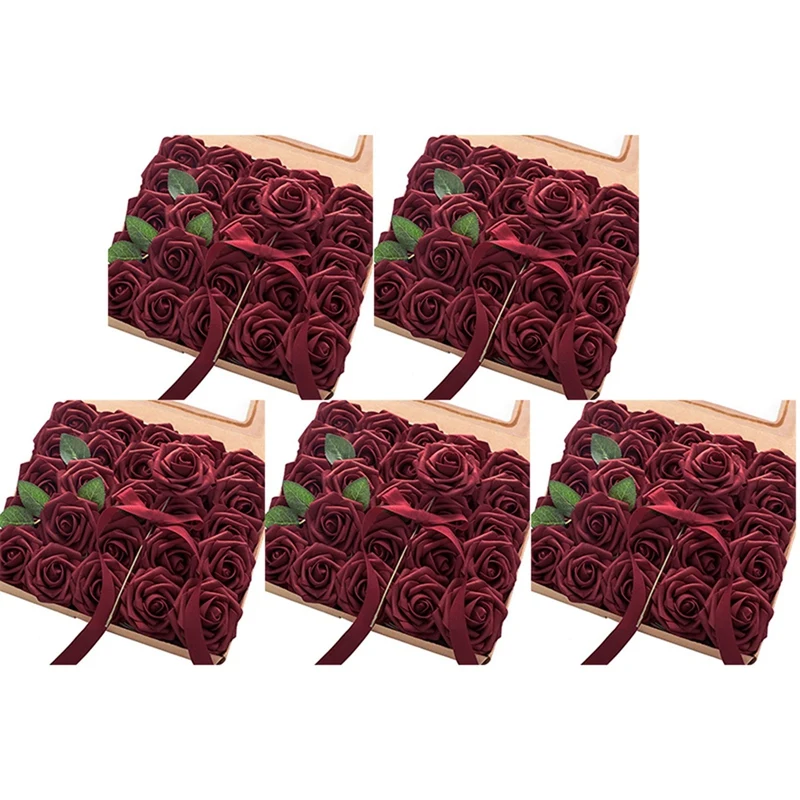 

Искусственные цветы, 125 шт., настоящие искусственные розы бордового цвета с стеблями для самостоятельного изготовления свадебных букетов, к...