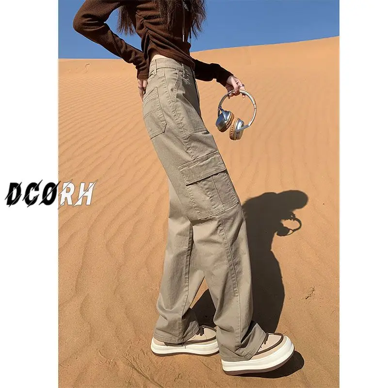 Брюки женские рабочие с высокой талией приталенные прямые штаны в американском