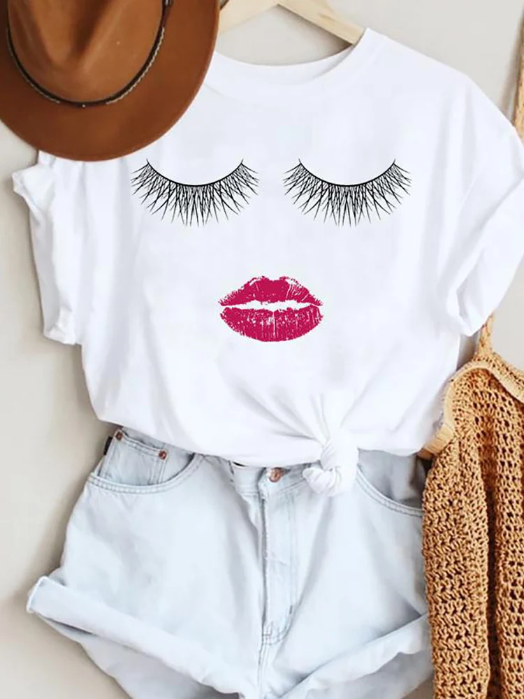 Купи Women Funny T-shirt Printed T-shirts Sexy T Shirt Cartoon Short Sleeve Woman Clothing Tops Ladies Casual Summer Tee Eyelashes за 187 рублей в магазине AliExpress