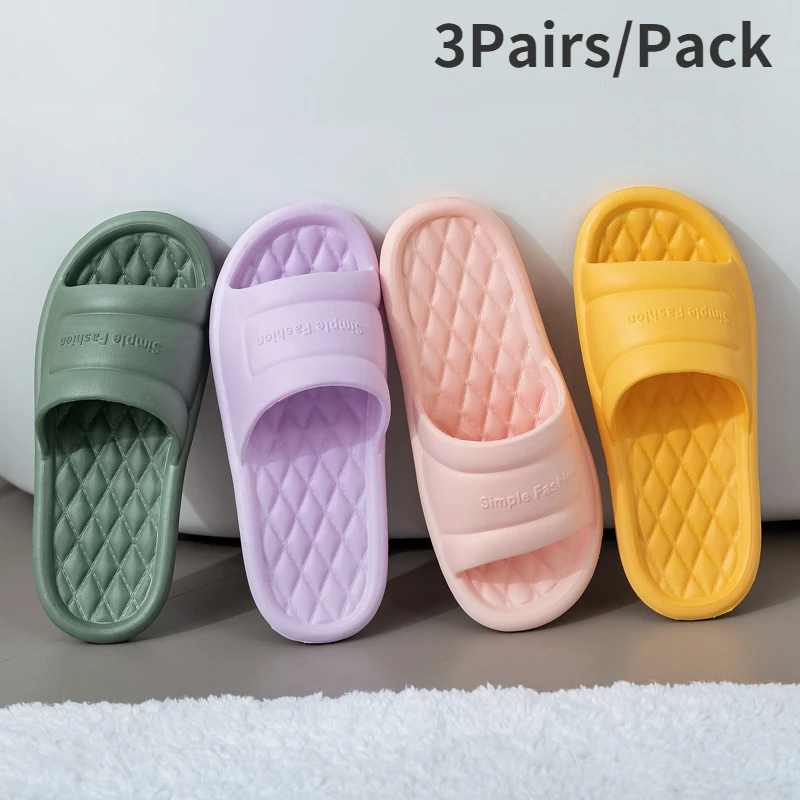 3Pairs/Lot Women Platform EVA Slippers Comfirmed Soft Sole Light Weight at Home Slides Summer Beach Shoes Female Bath Slippers