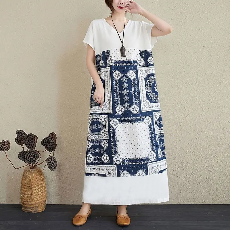 

Fashion Summer Maxi Dress Women's Printed Casual Short Sleeve Vestidos Female High Waist Robe Femme Robe Office Bohemian women