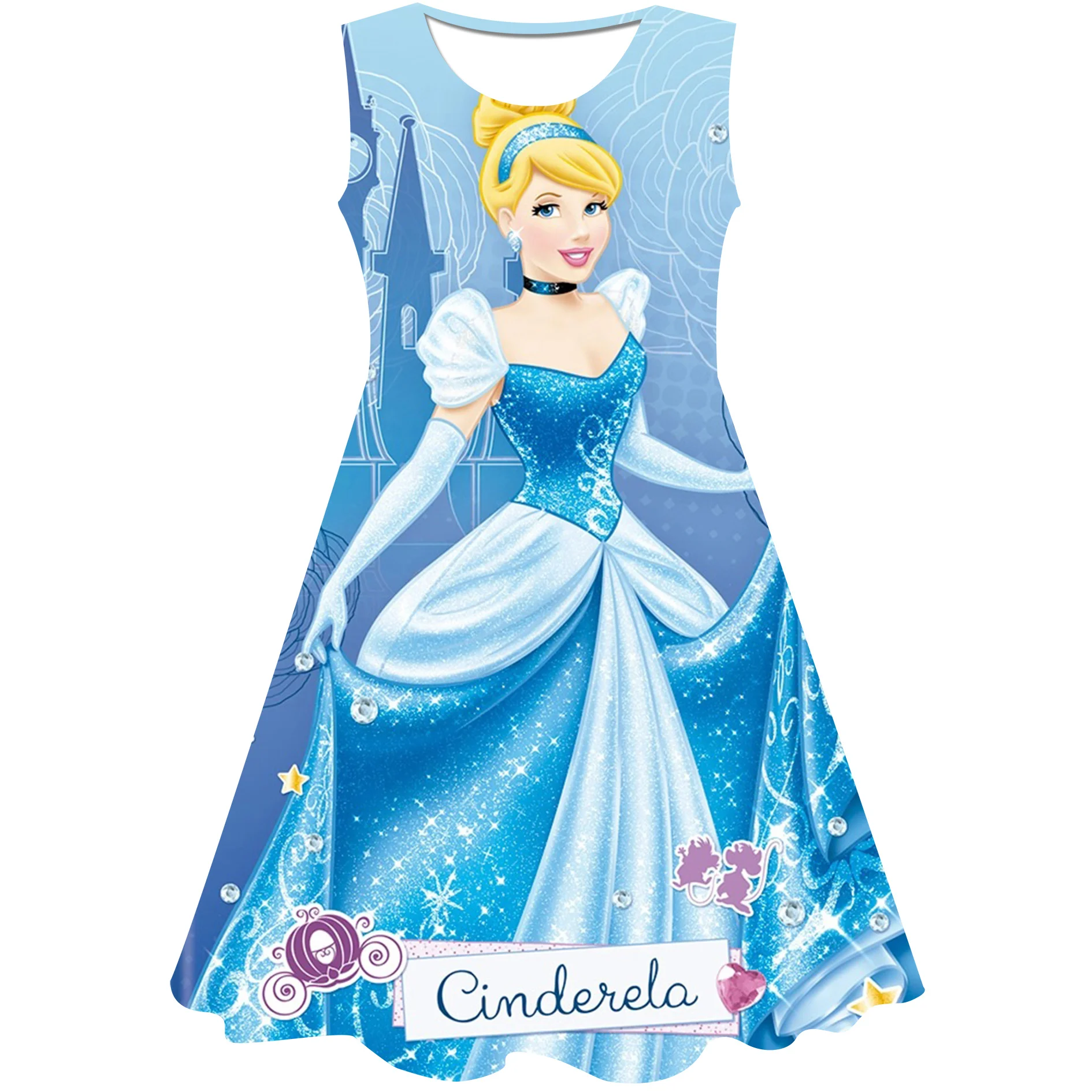 

Girls Cosplay Cartoon Cinderella Dresses Costumes Kids Summer Belle Rapunzel Princess Dress Up Children Birthday Party Clothing