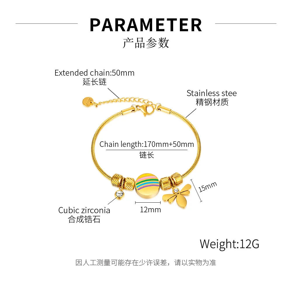 Dropshipping Small Dragonfly Hand Jewelry Stainless Steel Personalized Colorful Oil Drip Bracelet for Women