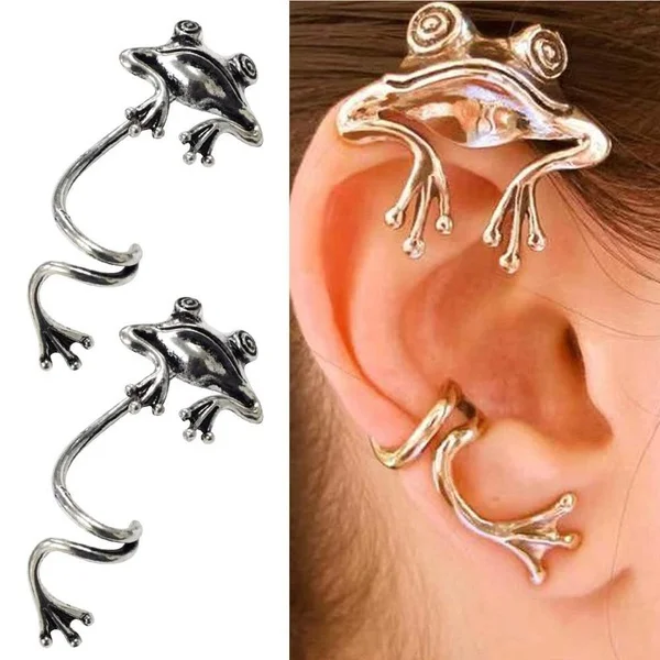 

One frog earring, non perforated cuff earclip, women's frog animal bag Earring