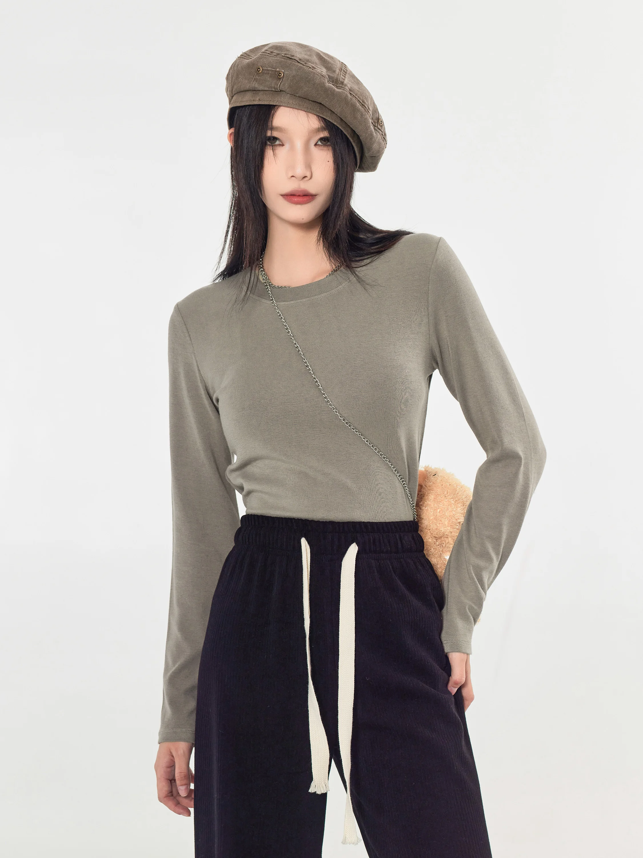 Autumn Winter Thickened Fleece Lined Slim Fit Long Sleeve round Neck T-Shirt Base Shirt Inner Wear New 2024 Early Wome... |