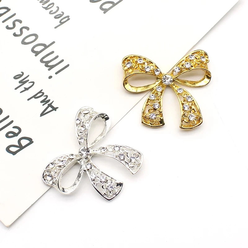 

New 5pcs 35*40mm alloy bow-knot shiny rhinestones DIY wedding jewelry gift box clothing embellishment accessories accessories