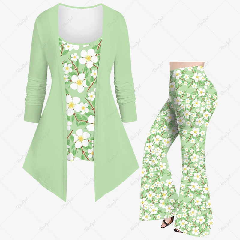 Женский Повседневный комплект из футболки с длинным рукавом и брюк-клеш