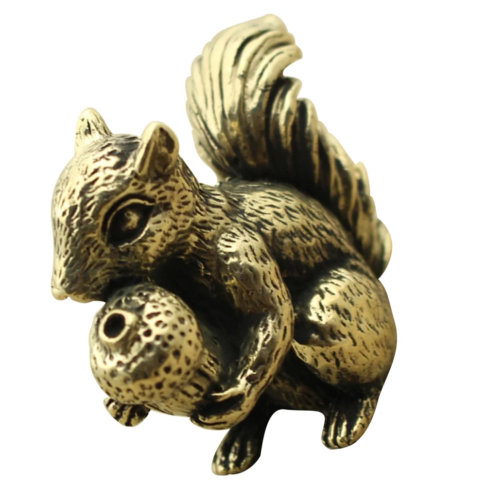 

Squirrel Nut Tea Pet Vintage Style Tablescape Decor Desktop Statue Figurine Ornament Brass Copper Mini Craft Adornment