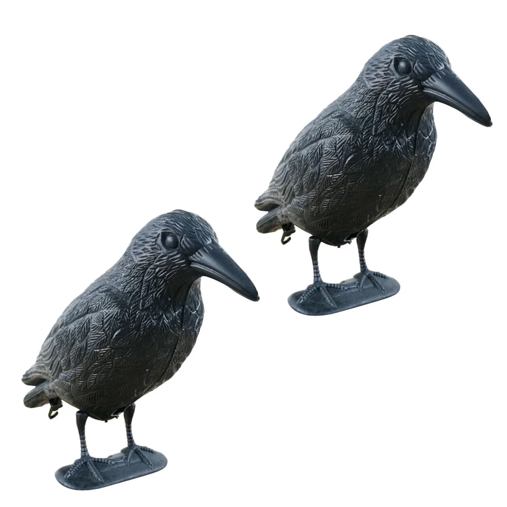 

2 Pcs Simulation Crow Model Decor Garden Figurine Birds Outdoor Statuette Adornment Material Crafts Desk Topper