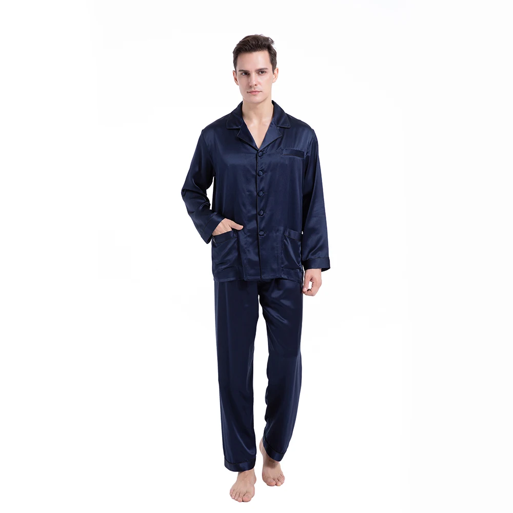 

Men's Classic 100% Real Silk 19 Momme Long Sleeve Lounge Soft Comfortable Pajama Set Sleepwear Pajamas For Men
