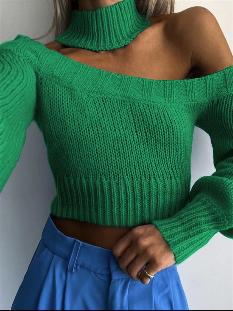 

Tossy Knit Off-Shoulder Women Sweater 2022 Autumn New Halter Long Sleeve Crop Top Knitwear Casual Streetwear Sweaters Pullovers