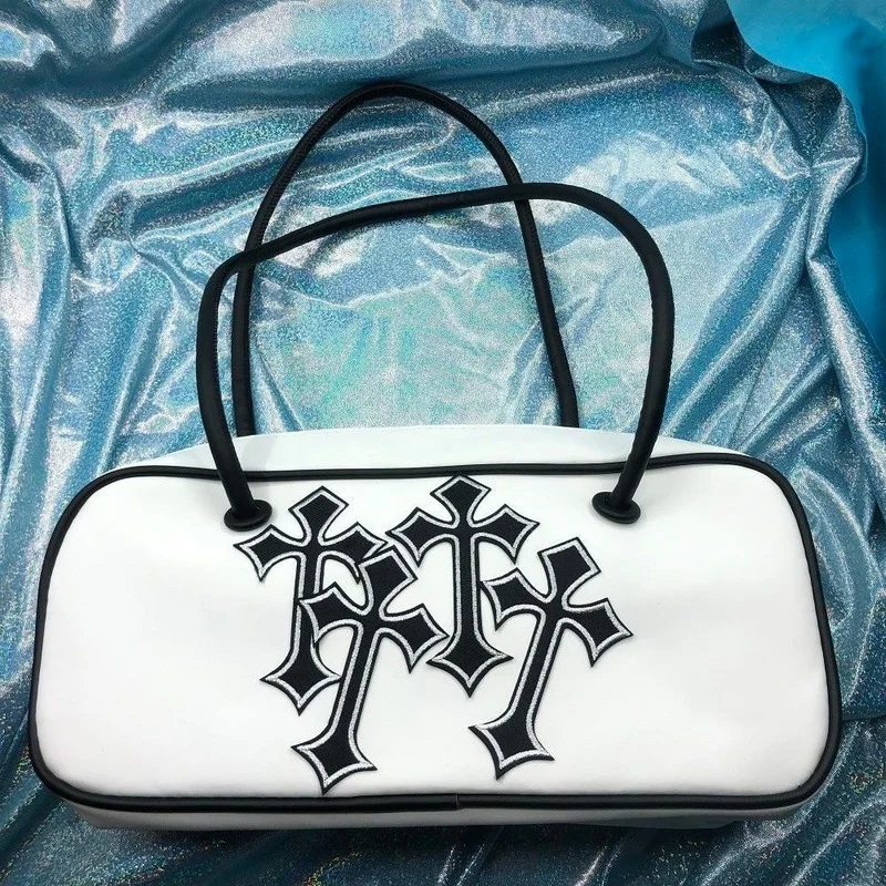 Xiuya Gothic Handbags for Women Y2k Vintage Harajuku Moto Biker Shoulder Bag Pu Leather Fashion Babes Street Big Bag Female