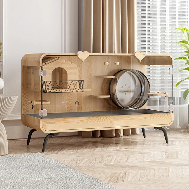 

zq Villa Glass Transparent Luxury High-End Solid Wood Cage Showcase Cat Cage