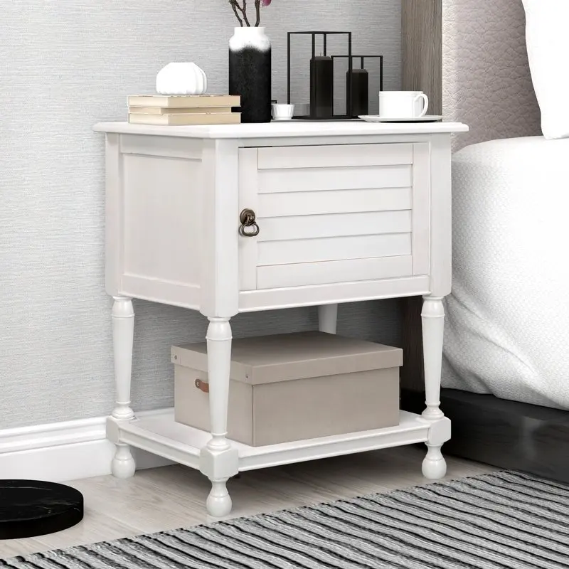 

End Table Nightstand with 1 Drawer and Charging , White