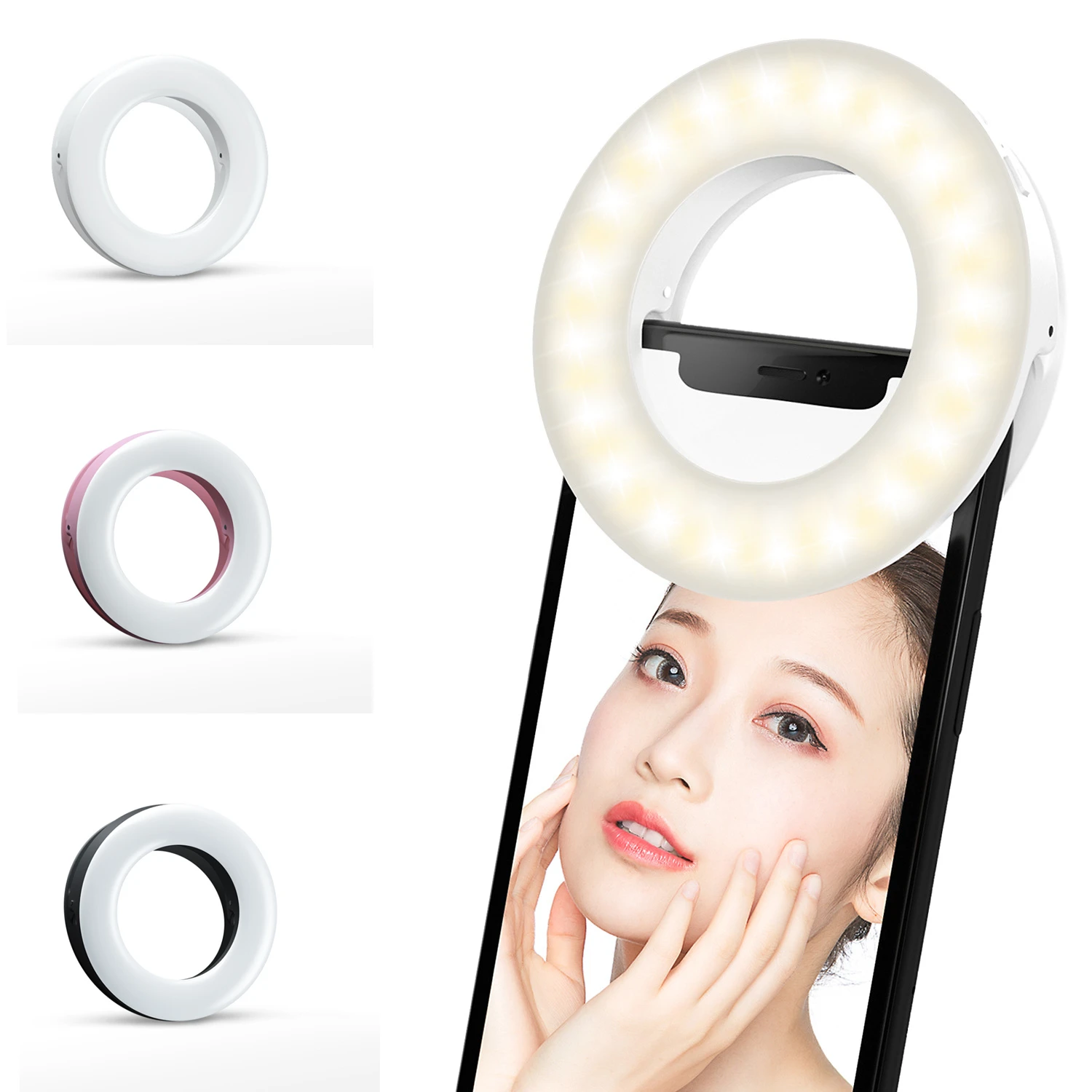 

High Quality Retaining Clip On Small Lightweight Rechargeable Cell Phone Ring LED Fill Light