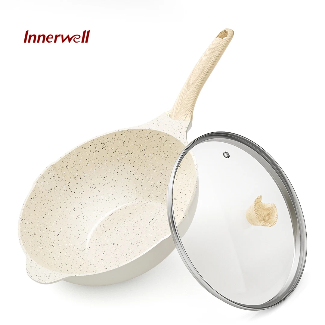 

Innerwell 12 Inch Kitchen Frying Pan Glass Lid Nonstick Toxin Free Skillet Multipurpose Stir Fry Pan Compatible with All Stoves