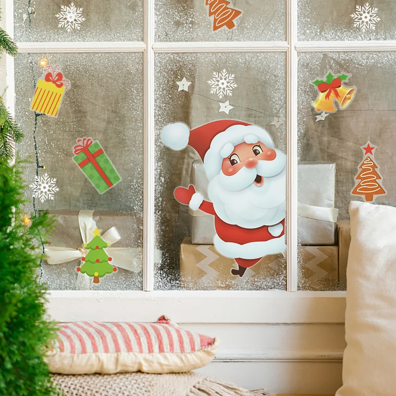 

Merry Christmas Santa Elk Window Stickers Home Christmas Wall Decals Decoraion New Year Party Window Glass Sticker Decor Navidad
