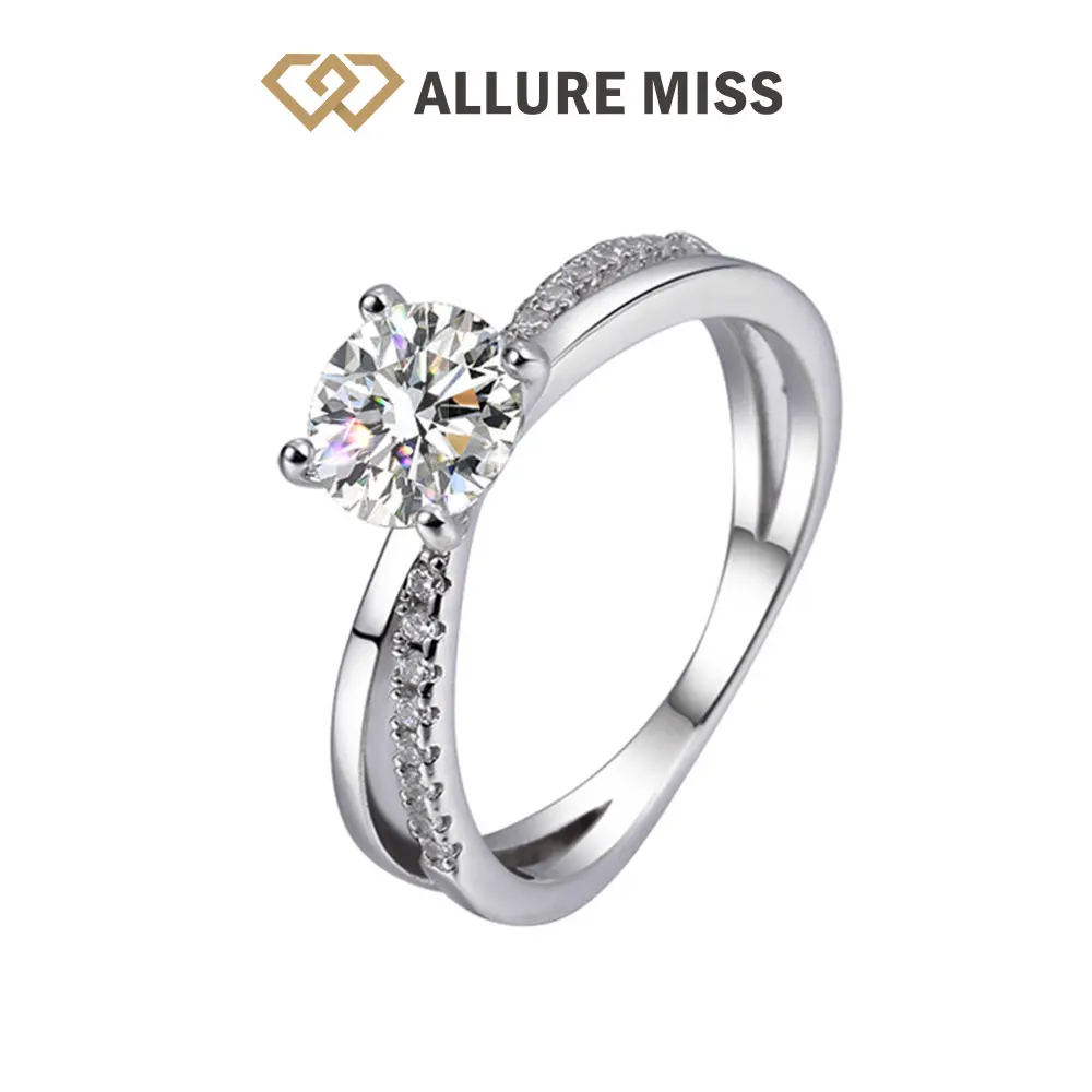 

Moissanite Round Brilliant Cut 100% 925 Sterling Silver Top Quality White Gemstone Inlaid Diamond Wedding Ring 1 Carat Sparkling