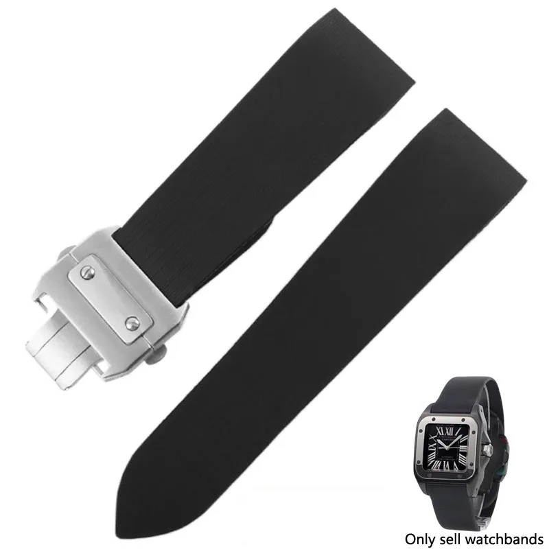Для Cartier Santos 100 Вт 2020007 Водонепроницаемый резиновый ремешок для часов 25 мм черный