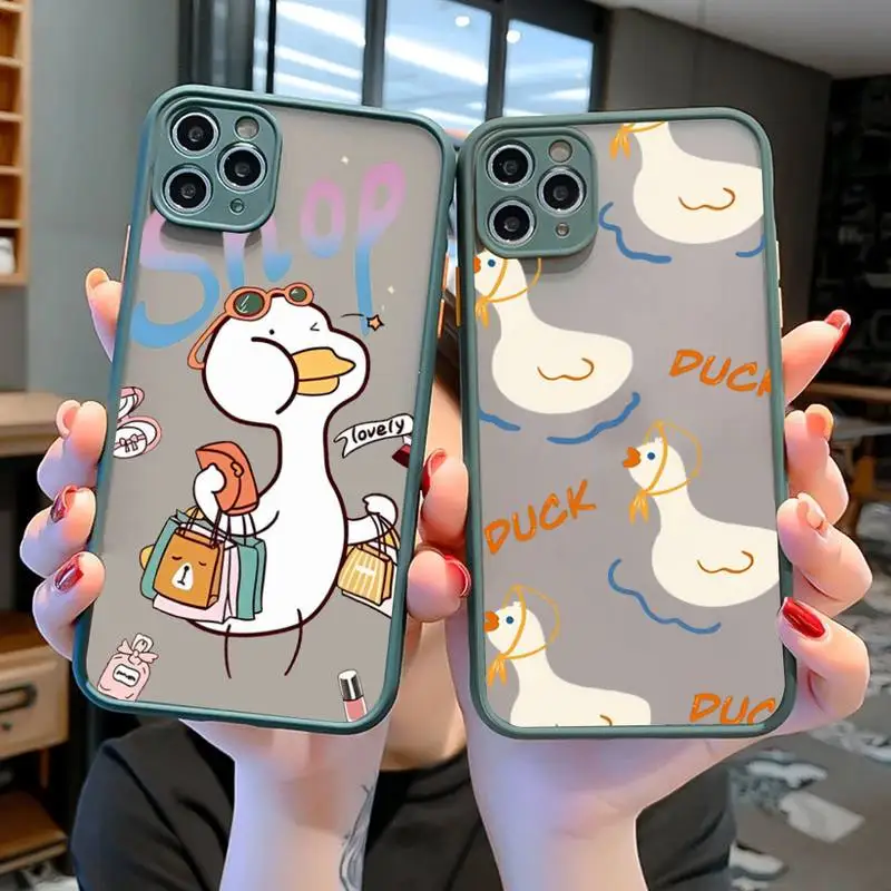 

Cute Duck Cartoon Phone Case for iPhone X XR XS 7 8 Plus 11 12 13 pro MAX 13mini Translucent Matte Case