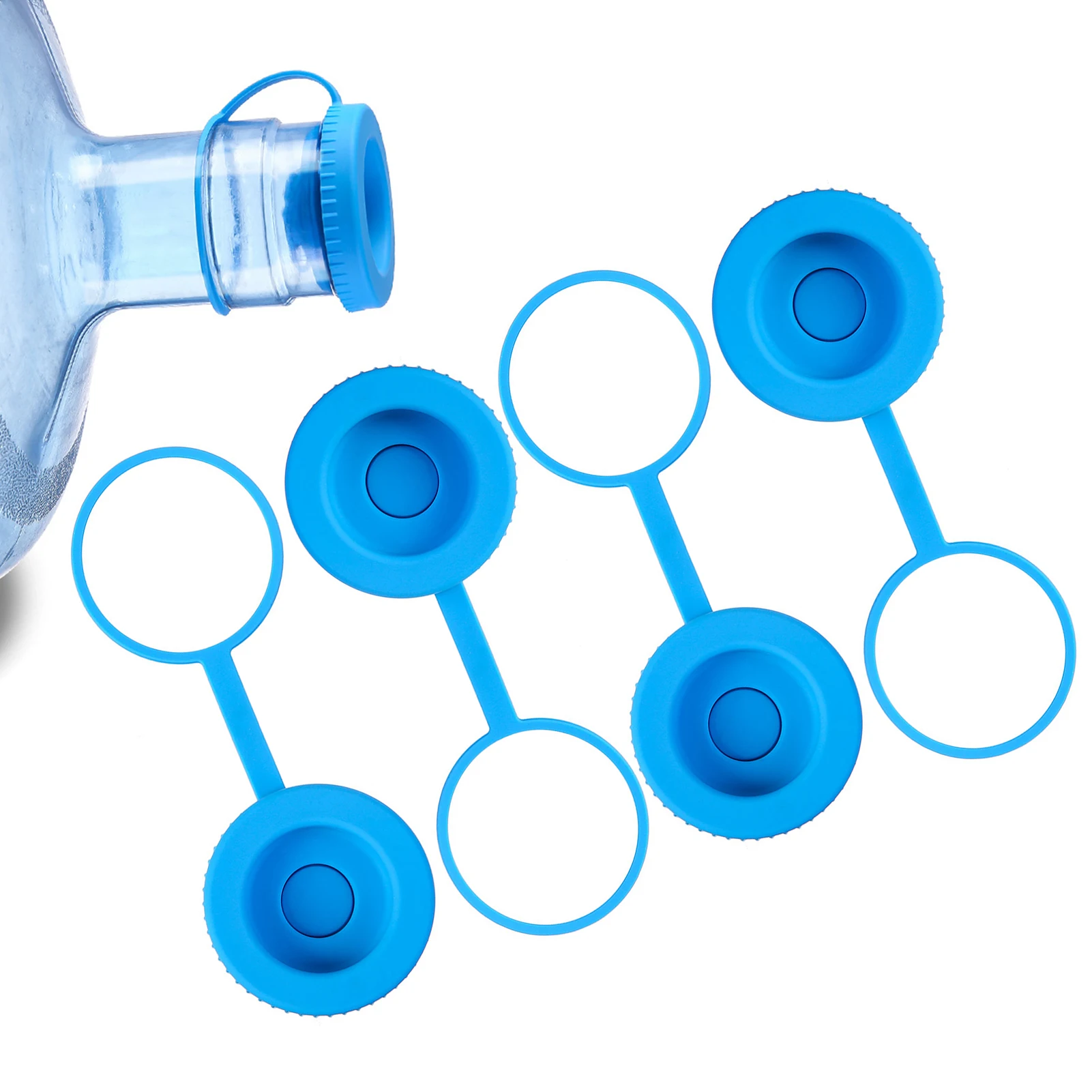 

4pcs 45-47mm Water Bottle Caps 5 Gallon Reusable Silicone Replacement Cap Lids Anti Splash Water Bottle Caps With Hanging Ring