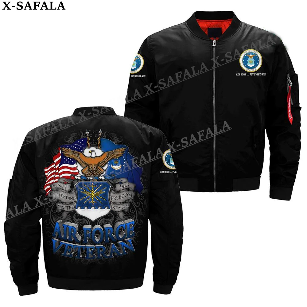 AIRFORCE Veterans Army 3D Bomber Jackets Zipper Flight Jacket Casual Thick Coat Unisex Harajuku Women Streetwear-5