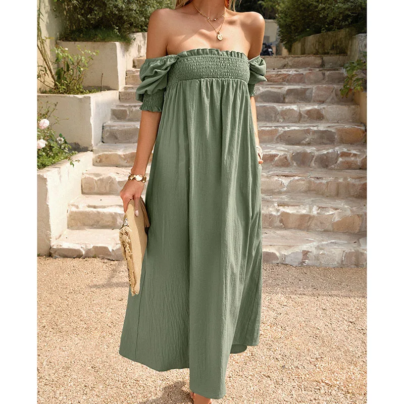 

Ladies Square Neck Long Dress Green Long Simple Loose Dresses for Youth Parties with Corset Chic High Quality Holiday Events