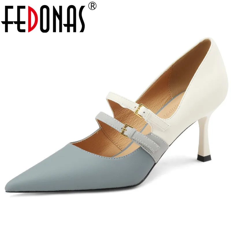 

Женские туфли-лодочки FEDONAS, элегантные офисные вечерние туфли из натуральной кожи с острым носком на высоком тонком каблуке смешанных цветов на весну и лето