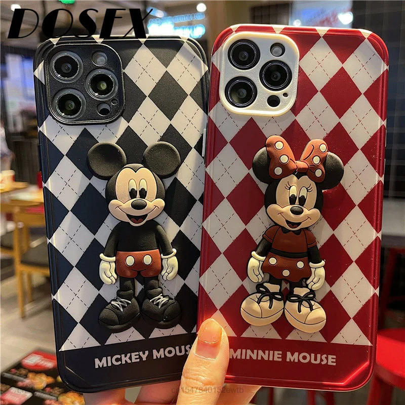 

Disney Mickey Mouse Minnie Kawaii Phone Case For iPhone 12 11 13 Pro Max XS X XR Cases Luxury Couples Women Girl Cartoon Cover