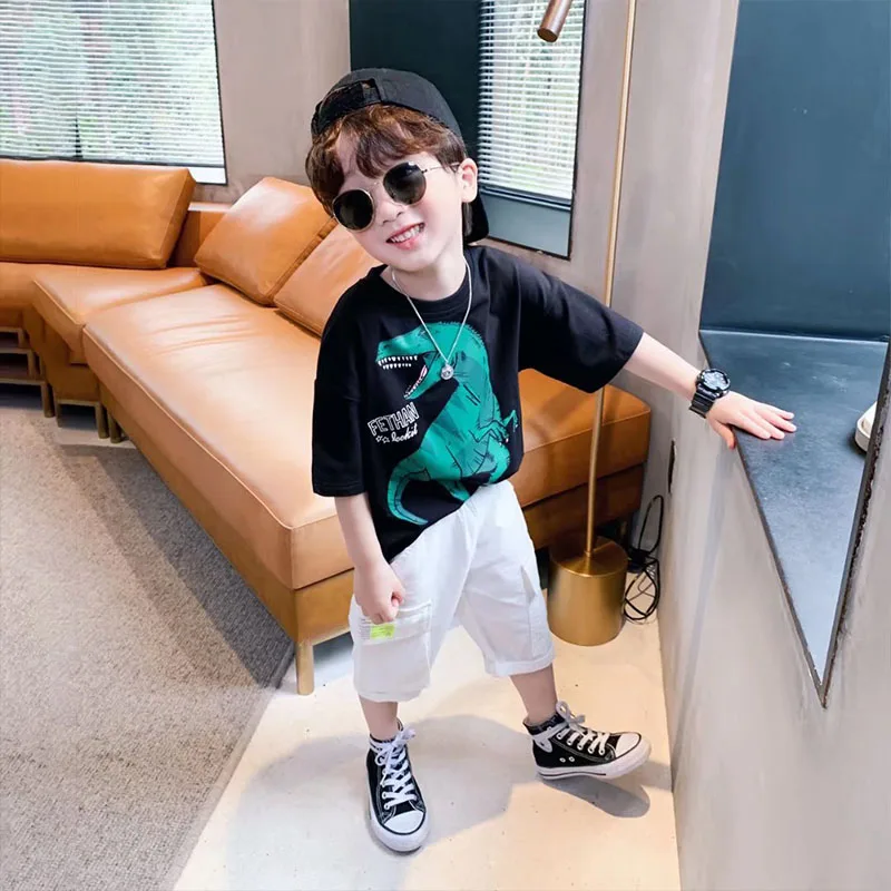 Летние новые милые футболки с круглым вырезом для девочек изображением животных