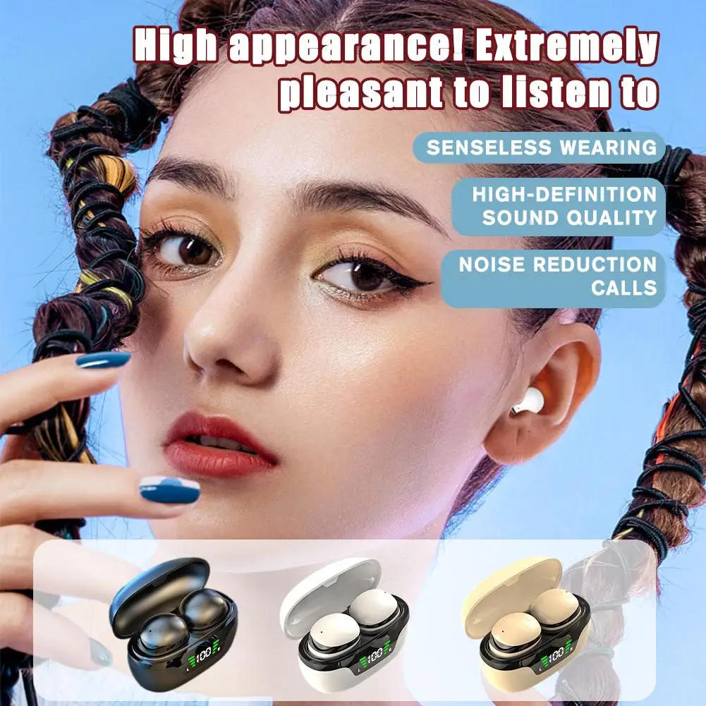 Wireless Bluetooth Headset Ultra-Small Mini Invisible Power Digital Display Source For Work Music New Sleep Earbuds